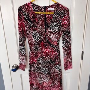 Calvin Klein Women's Long Sleeve Red and Black Dress